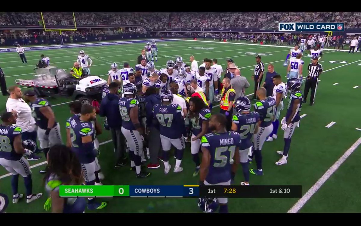 sportingnews's tweet photo. Both teams showing love to Allen Hurns after his ankle injury. https://t.co/QUBp5xbT0q