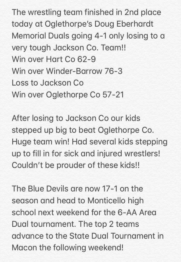ElbertWrestling's tweet photo. Great job Blue Devils!! Proud of this team! @SeWrestle @ECCHS_GA @GavinBrady145 @Martrez1767 @JamalRucker_Mal @CameronFortson1 https://t.co/biqny1aMrK