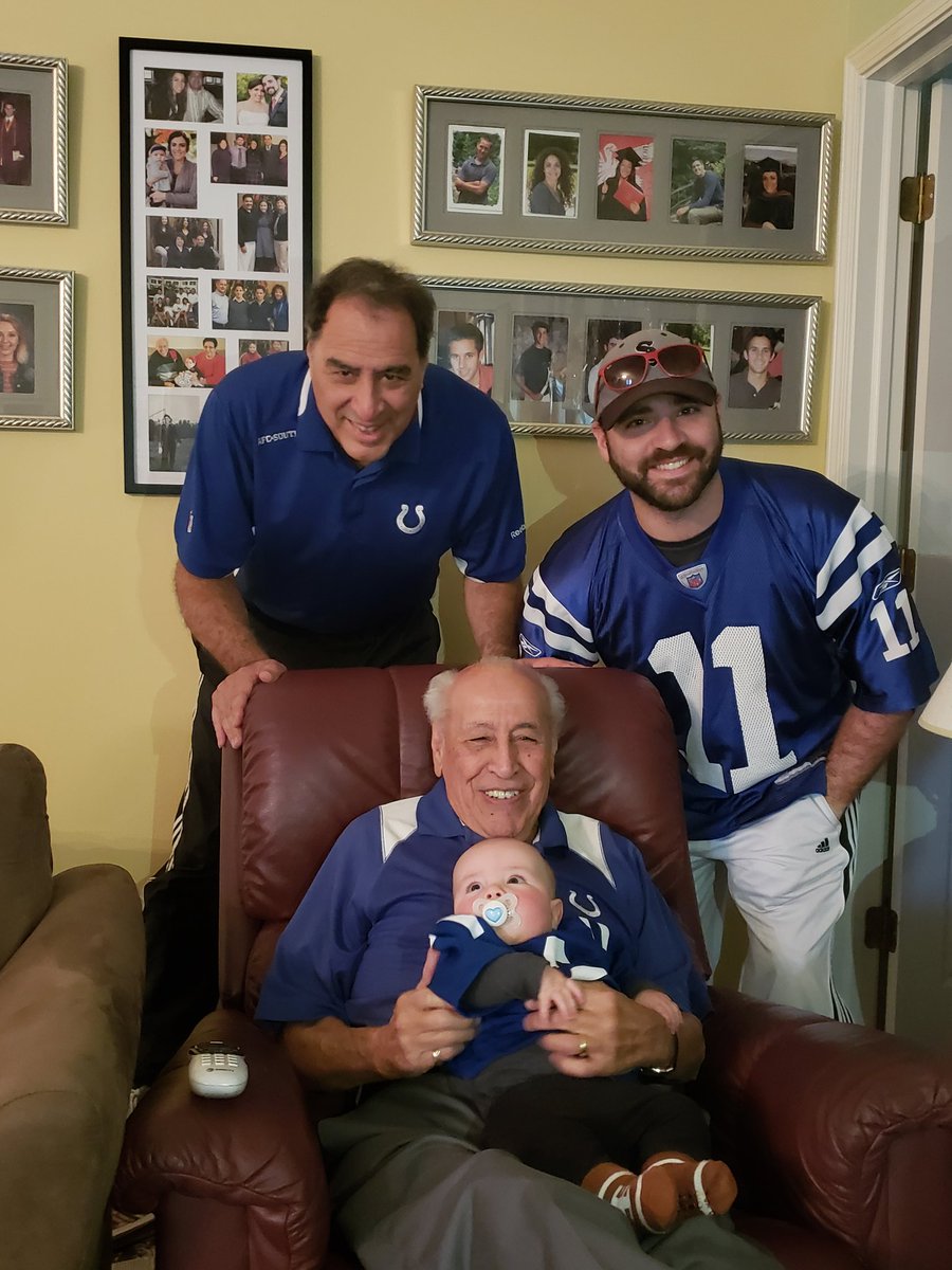 CoryH1013's tweet photo. 4 generations of @Colts fans celebrating the win tonight! On Great Grandpas 91st bday! #GoBlue https://t.co/OZMV5L5sgv
