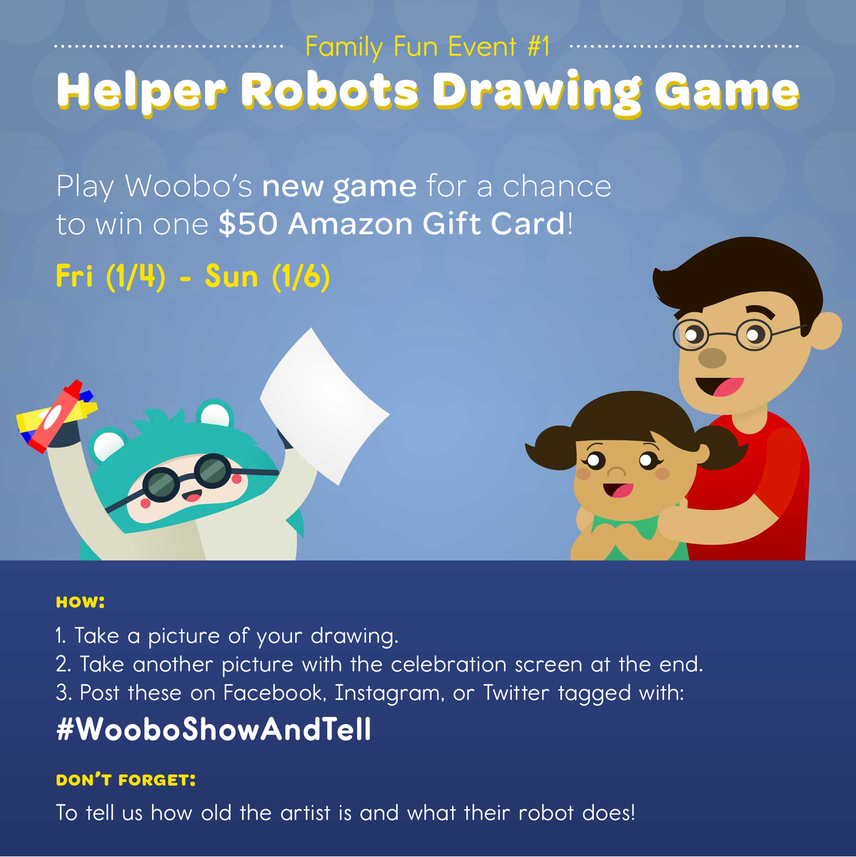 Happy New Year, Wooboers! Woobo wants to kick off 2019 with an exciting new activity - Helper Robots Drawing Game 🤖👨‍🎨👩‍🎨 Play Woobo’s new game and you could win a $50 Amazon gift card this week! Find this game in Woobo's World inside Home Sweet Home!
#WooboShowAndTell