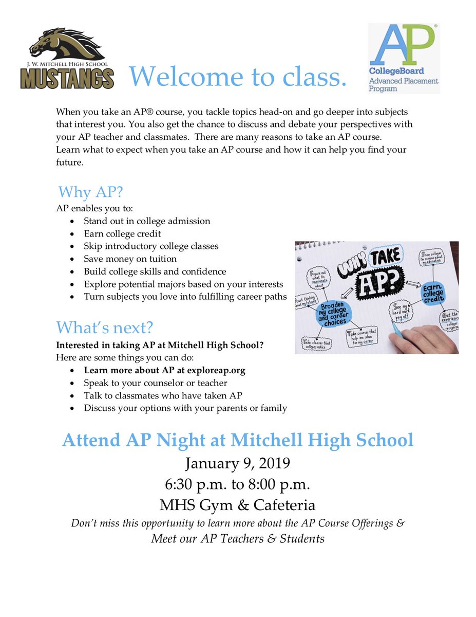 JWMHS_cortier's tweet photo. Join us this Wed, 1/9, in the JWMHS gym to learn about the AP classes offered at JWMHS for the 19-20 school year. There will be a brief presentation at 6:30pm in the cafe for those who are new to the AP program. #Live4AP #APNeverStops #APHappensHere https://t.co/808CCdZJ88