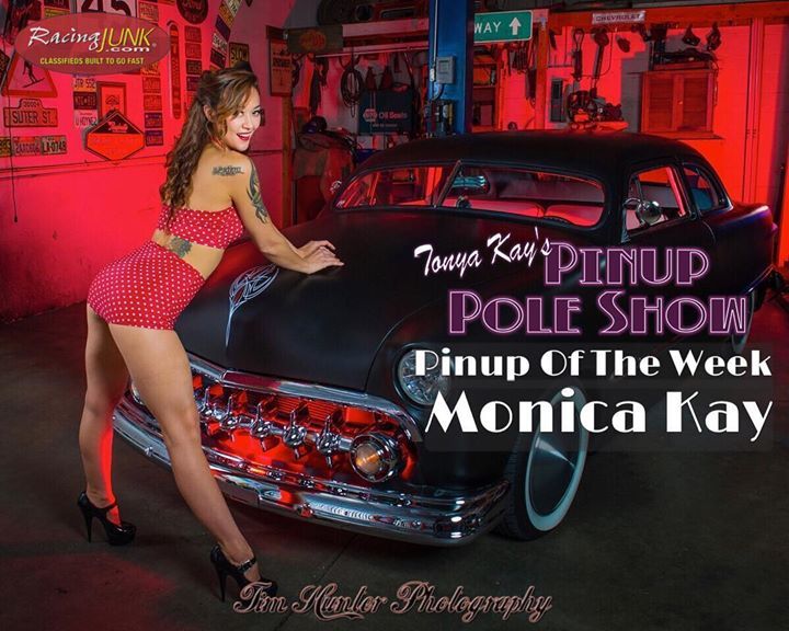 PinupPoleShow's tweet photo. This weekβs #PinupPoleShow #PinupOfTheWeek at @racing_junk is @veganpoledancer! Read her full interview at https://t.co/5yE7Aq857L β€οΈβ€οΈβ€οΈ Monica Kay, wearing @reddollyswim, posing with Gustavo Rojas (of @voodoodisciplescc) 1951 Ford Coupe Custom, at Damiβ¦ https://t.co/4lsxiKrvbN
