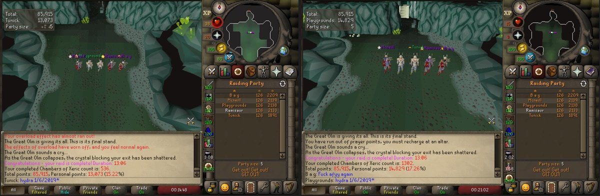 PlaygroundsOSRS's tweet photo. Day 2 of PvM Comp vs @Hero_Pvm is in the books and we were able to set a pretty good time of 13:06 for the 4+1 CoX category! Looking forward to what Day 3 is gonna bring! #StudUnit https://t.co/85g17kr45e