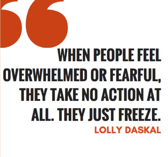 LollyDaskal's tweet image. When people feel overwhelmed or fearful, they take no action at all. They just freeze. ~ “The Leadership Gap” via @LollyDaskal amzn.to/2nfhSuL #TheLeadershipGap #Book #Leadership #Management #HR