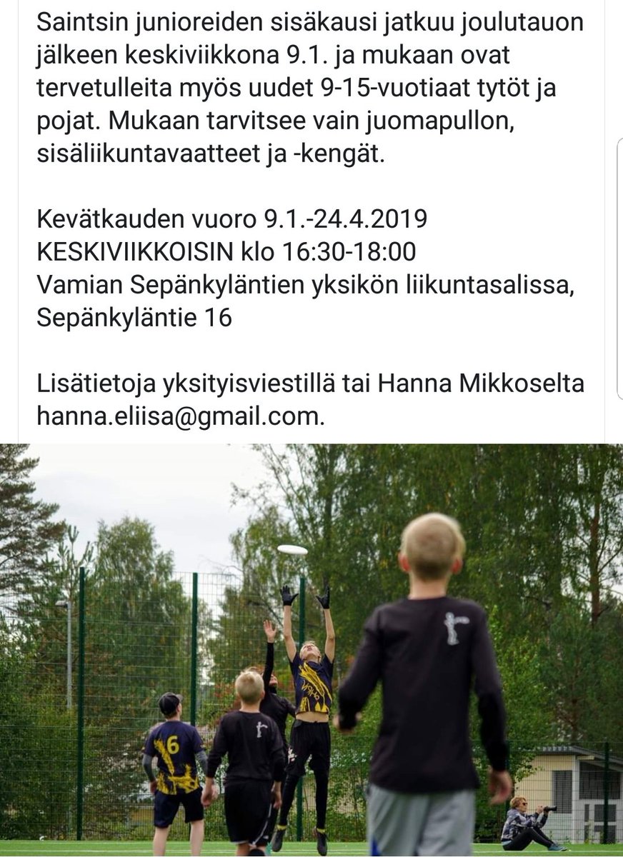 Tervetuloa junnutreeneihin, kaikki 9 - 15 -vuotiaat tytöt ja pojat! #ultimatefi #urheiluharrastus #Vaasa