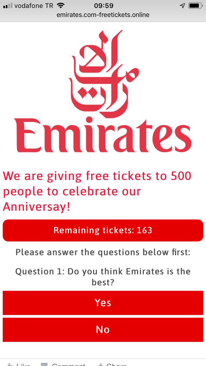 cirak_ugur's tweet image. Hey @emirates this spam is using your brand to hook people watch out #emirates #freeticket #ofcoursenot