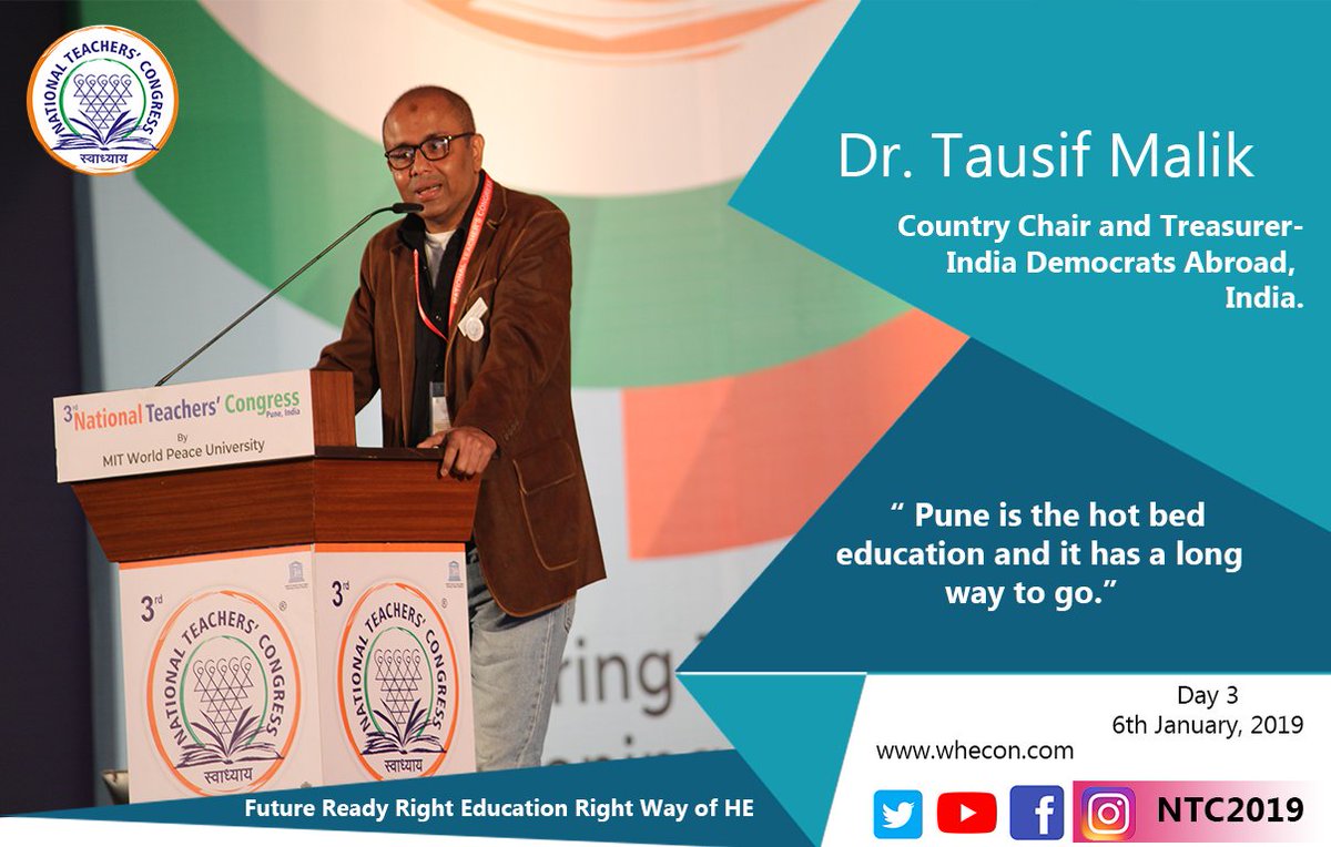 ntcpune's tweet photo. Dr. Tausif Malik 
Country Chair and Treasurer- India Democrats Abroad, India
#NTC2019 #3rdNTC #MITWPU

Visit the NTC bulletin:-
https://t.co/V7Ll2kDhNT https://t.co/6E7rGRlEUF