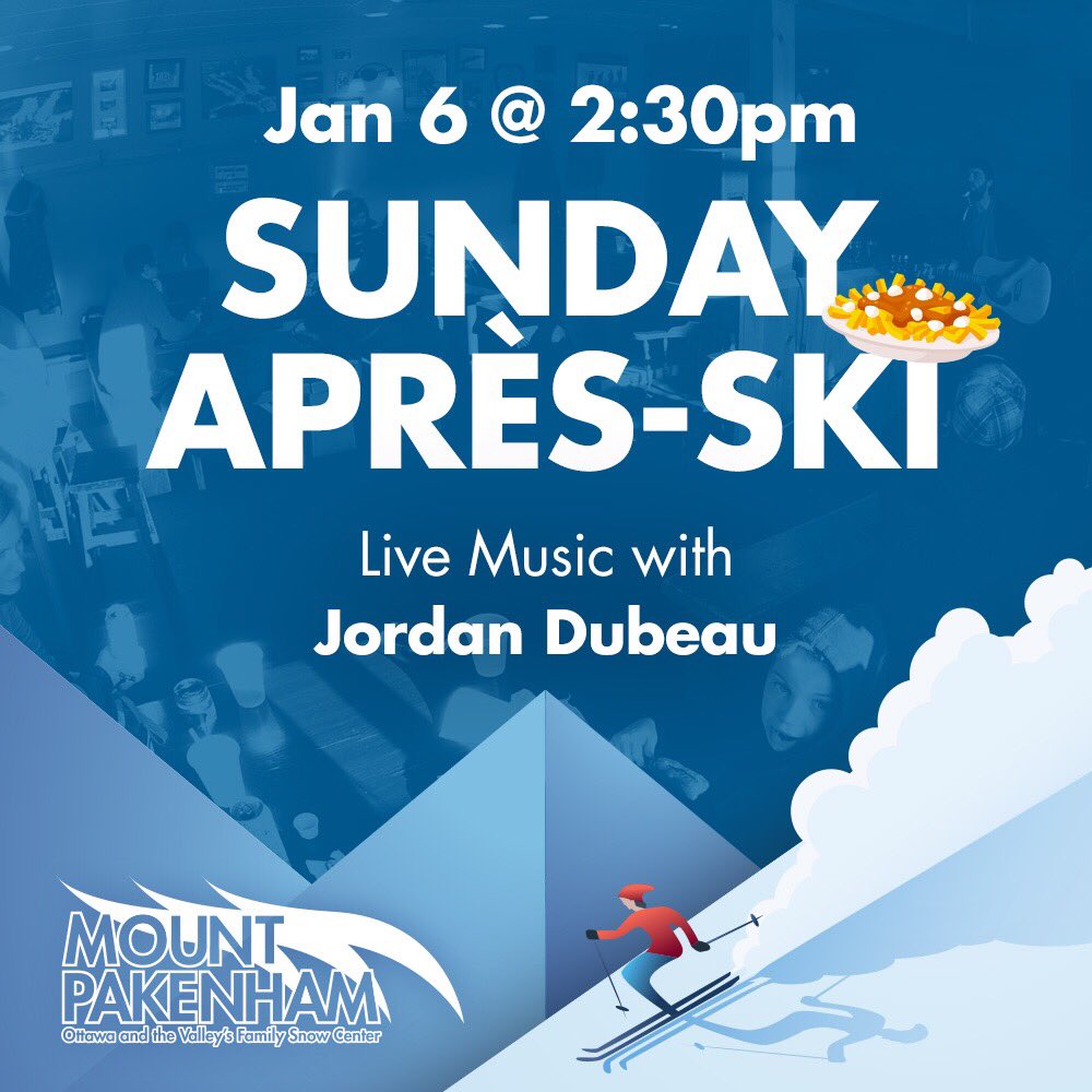 Join us for our first Sunday Après-ski of the season! Live Music in our Lounge every Sunday Afternoon @ 2:30. This week we have Jordan Dubeau kicking it off! Check our Facebook Page or website every Sunday Morning for updates mountpakenham.com