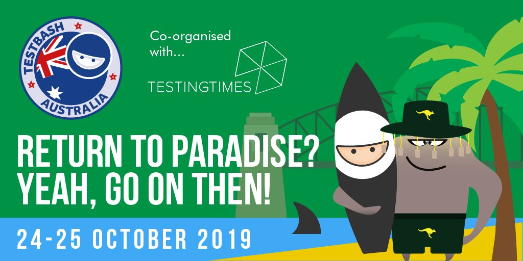 ministryoftest's tweet image. Exciting news!  After an excellent first #TestBash in Sydney, we&apos;ve decided to do it again with the added bonus of workshops! So submit your papers, sign up to the launch list and buy some sunscreen! buff.ly/2C0hLbn #testing #conference #softwaretesting #devops