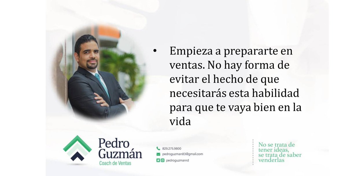 pedroguzmando's tweet photo. Empieza a prepararte en ventas. No hay forma de evitar el hecho de que necesitarás esta habilidad para que te vaya bien en la vida.
#dueñodenegocios #emprendedor #ventas #tipsdepedro #dinero #negocios #éxito #capacitación #coach #tipsdeventas https://t.co/k8I6tFui93