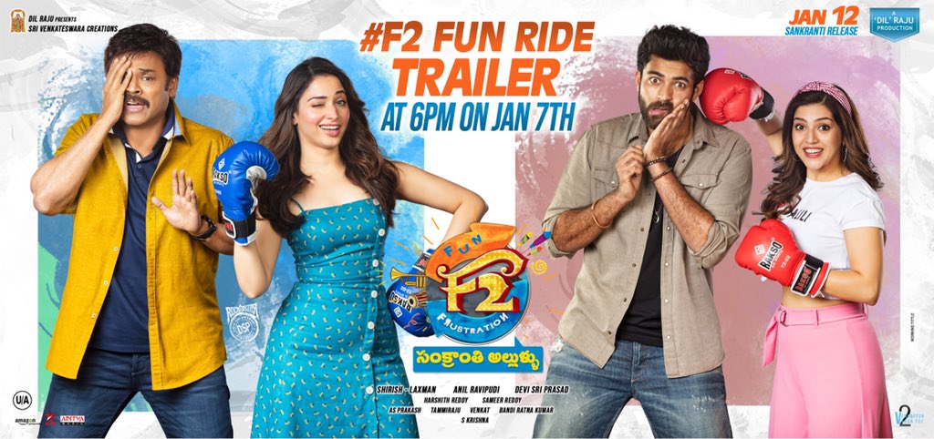 VenkyYuvasena_'s tweet photo. Much more awaited Fun Ride Trailer is Released by Tmrw ;)) at 6 pm
#F2Trailer 
#F2FunRideTrailer 
#F2Sankranthi https://t.co/8sYC4KwmXH