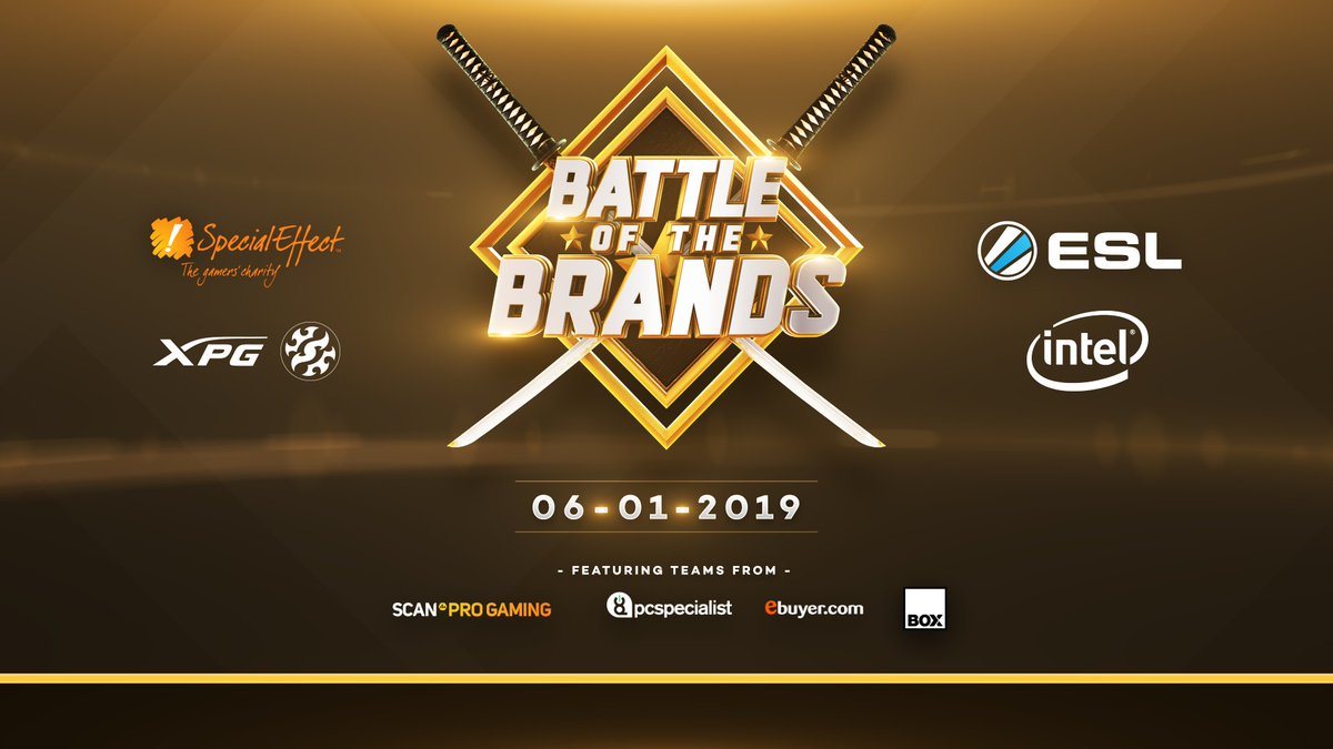 ESLUK's tweet photo. We are LIVE with Battle of the Brands 2019, raising money for @SpecialEffect 👍 #BotB

A massive thank you to @IntelUK and @XPG_Global by @ADATAUK for making this special event possible!

Donate here https://t.co/Rbn1aMl747
Watch the show at https://t.co/51pIRbr54n https://t.co/28EYhWXt0g