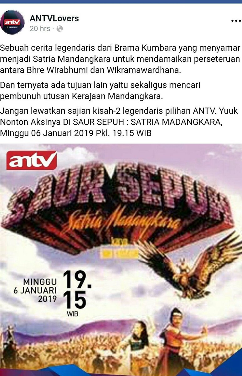 aslisaursepuh's tweet photo. FILM SAUR SEPUH, SATRIA MADANGKARA sedang tayang di channel ANTV sekarang.. Selamat menonton warga Madangkara.. 😊😊😊😊 https://t.co/FRPb6KOHAb