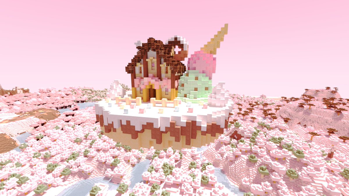 ট ইট র Fate Kento 練習でつくりました ケーキの土台に 家の支柱はポッキーで 屋根はクランチチョコにドーナッツとアイスを添えてみました スイーツクラフト Minecraft建築コミュ