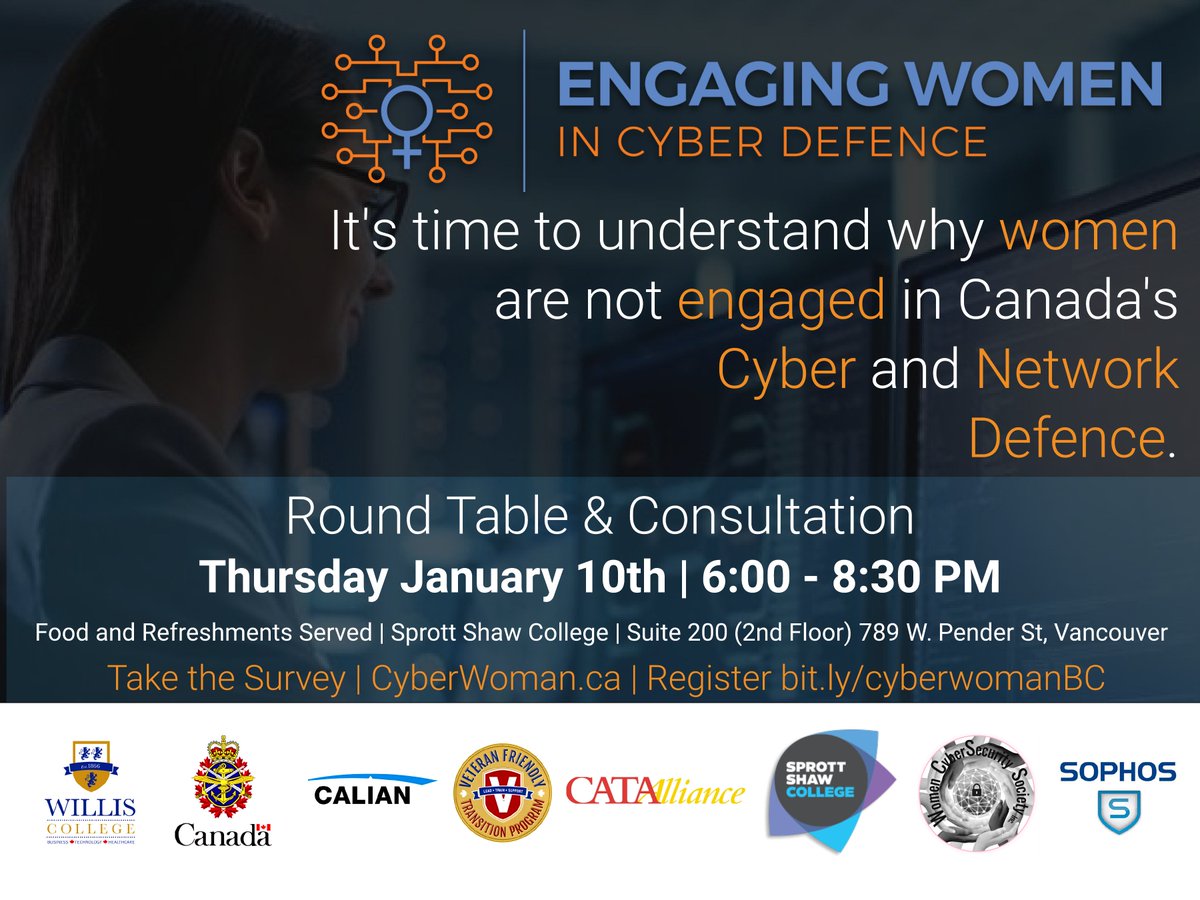 Join us this Thursday for dinner and a good discussion about why women are not engaged in Cyber and Network Security. The event is free, and we hope you'll share this message with your friends! #vancouver #Women #2019 #Cyber <a href="/cyber/">Follow CISA's accounts: @CISAgov and @CISACyber</a>