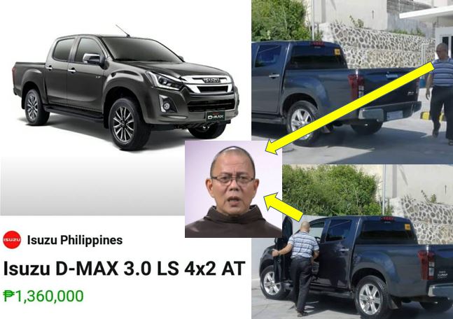 RubenSidlacan's tweet photo. Father Roberto Reyes ang kilalang paring kritiko ng gobyerno nakunan ng picture habang pasakay siya sa kanyang Isuzu D-MAX na worth 1,360,000.00 pesos lang naman ang halaga ng magarang sasakyan.

Ito naba ang katas na galing sa kalsada? Panigurado hindi yan nagbabayad ng tax. https://t.co/6M0SIvVL1Y