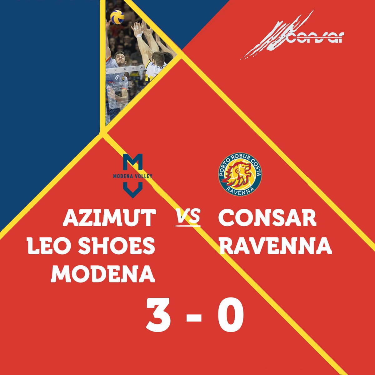 roburcosta's tweet image. #ModenaRavenna 3-0!

I padroni di casa spingono sull’acceleratore e portano a casa il #3set 25-17!
 26-24; 25-21 i parziali dei set precedenti.

#avantileoni #superlega #credembanca