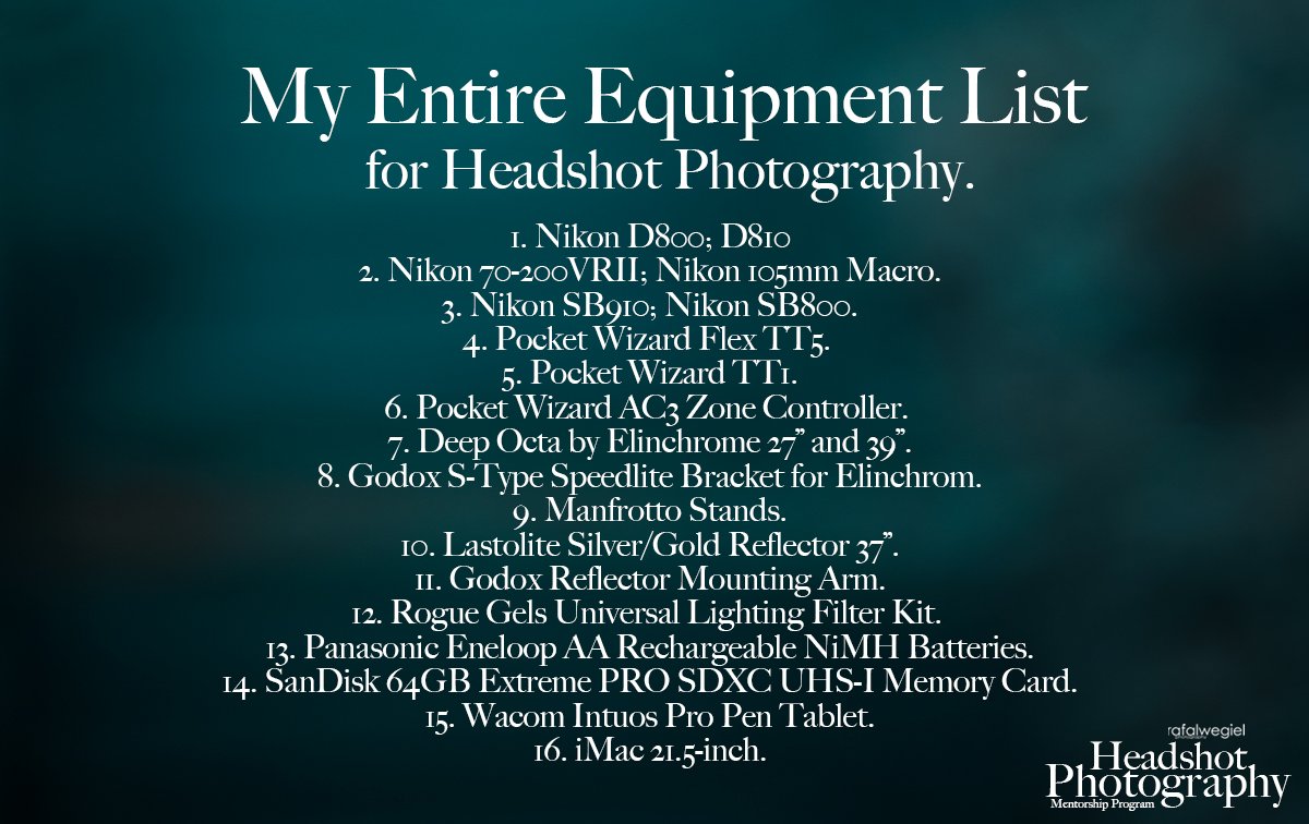 The most requested questions I have receive. What's your equipment? Ok so this the entire list what I use to create my images. Please feel free to ask any additional questions. Enjoy. #Photography #Photographer #Equipment #Gear #Nikon #PockeWizard #Elinchrome #Godox