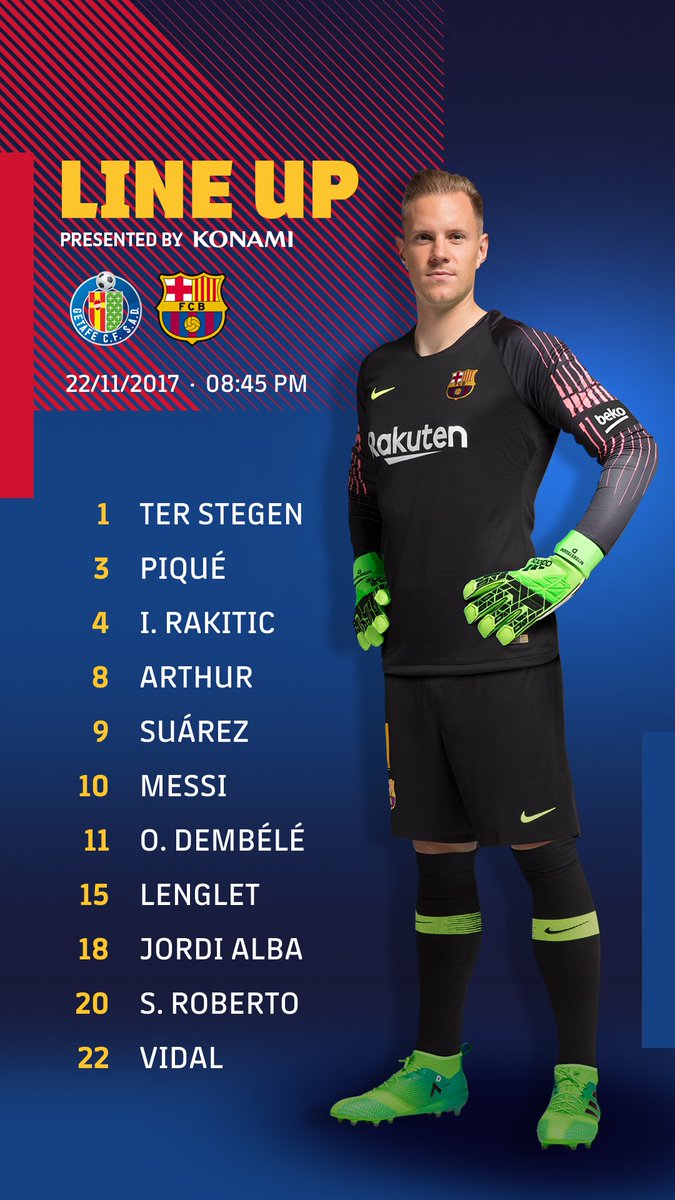 FCBarcelona's tweet photo. 🔵🔴 Barça XI
#GetafeBarça https://t.co/dgAapIeQlu