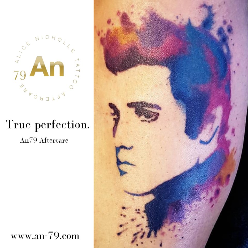 An79Inc's tweet photo. As perfect as The King.

#tattooaftercare #an79beautiful #tattooedskin #tattoos #inkedskin #tattooaddicts #inkaddicts #elvis #elvisfans #elvistattoo #theking #skincare #veganskincare #crueltyfree #professionaltattoocare #tattoocare #beautifultattoos #1950stattoos #tatts https://t.co/NsjTrLrVeN