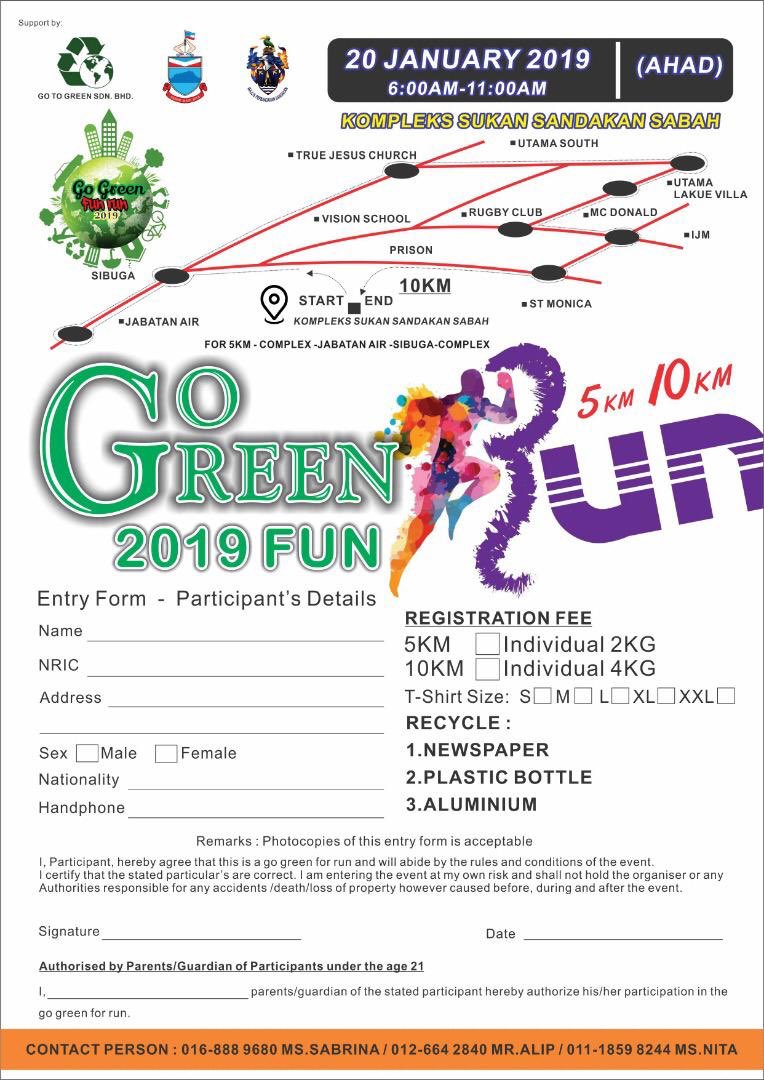 Go Green Fun Run 2019. Its free... no need to pay any fee.. just bring some plastic bottles/can/papers 😘👍🏻 
#runforfun #GoGreen #ecofriendly #cleanerenvironment #sandakan #Sabah