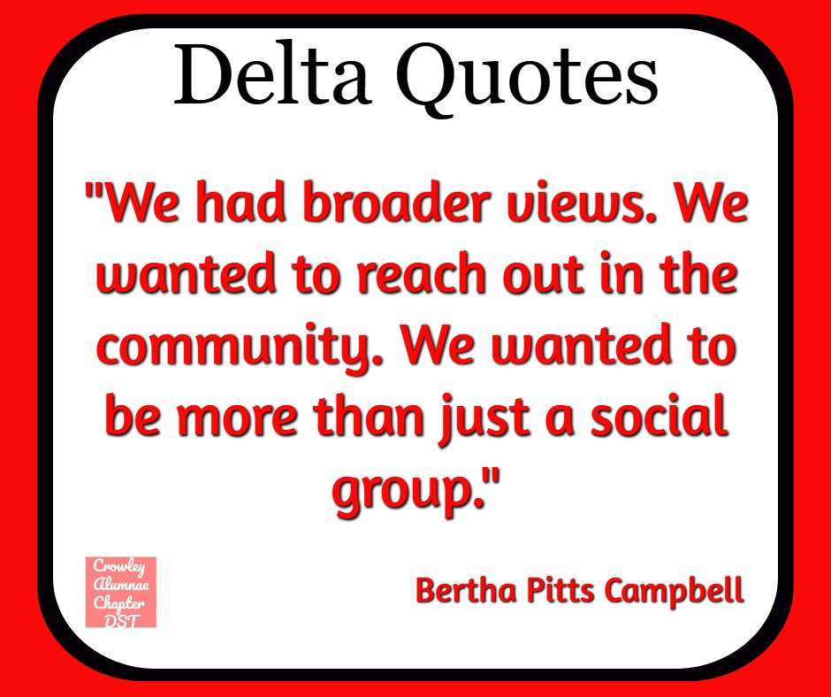 MsToya1913's tweet photo. We had broader views. We wanted to reach out into the community... -BerthaPittsCampbell 
#DST1913 via @CACDeltas 
#ThinkBIGSundayWithMarsha #DST106 #joyinoursisterhood https://t.co/WA6idCu16P