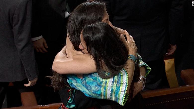 The first two Native American women ever elected to Congress shared a hug on the House floor this week after being officially sworn in cnn.it/2CS81Sa