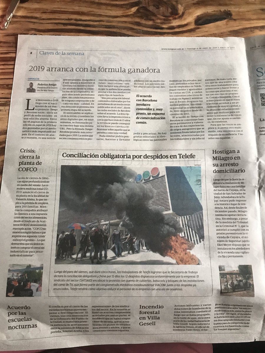Tiempo argentino, además de ser el único medio que cuenta todos los conflictos sociales y gremiales, sigue creciendo: acuerdo con Revista Barcelona. Acá la editorial de <a href="/amigofede/">Amici 🤛</a>