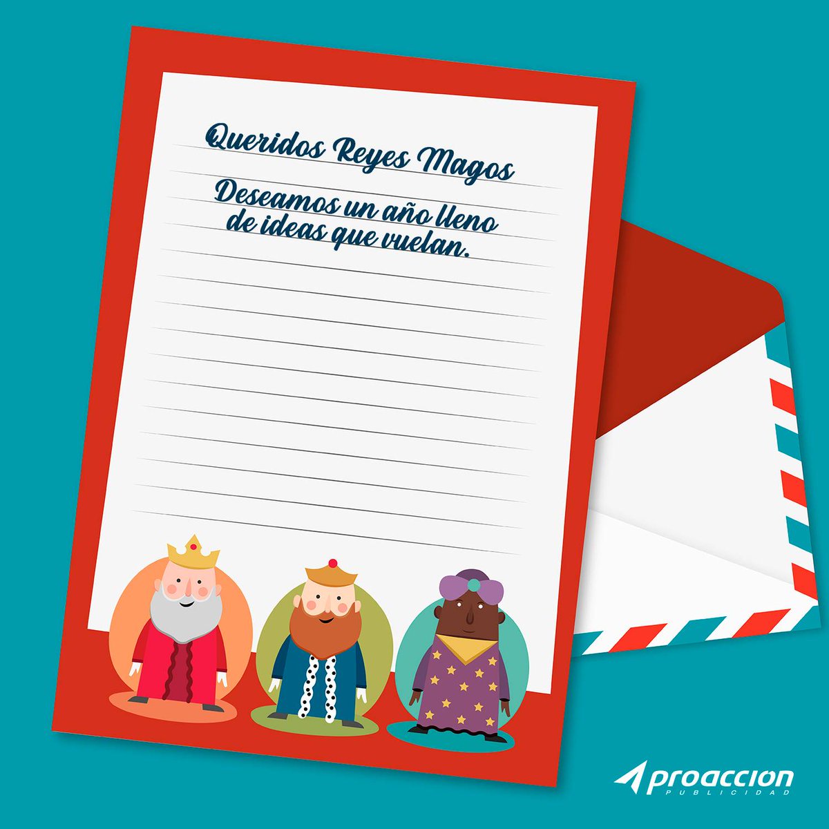 somosproaccion's tweet photo. Esta es nuestra carta para ellos. Son 3 reyes magos, pero pediremos un solo deseo ✨

#SomosProacción #ProacciónPublicidad #publicidad #maracaibo #díadereyes https://t.co/g1Uii5qtYa