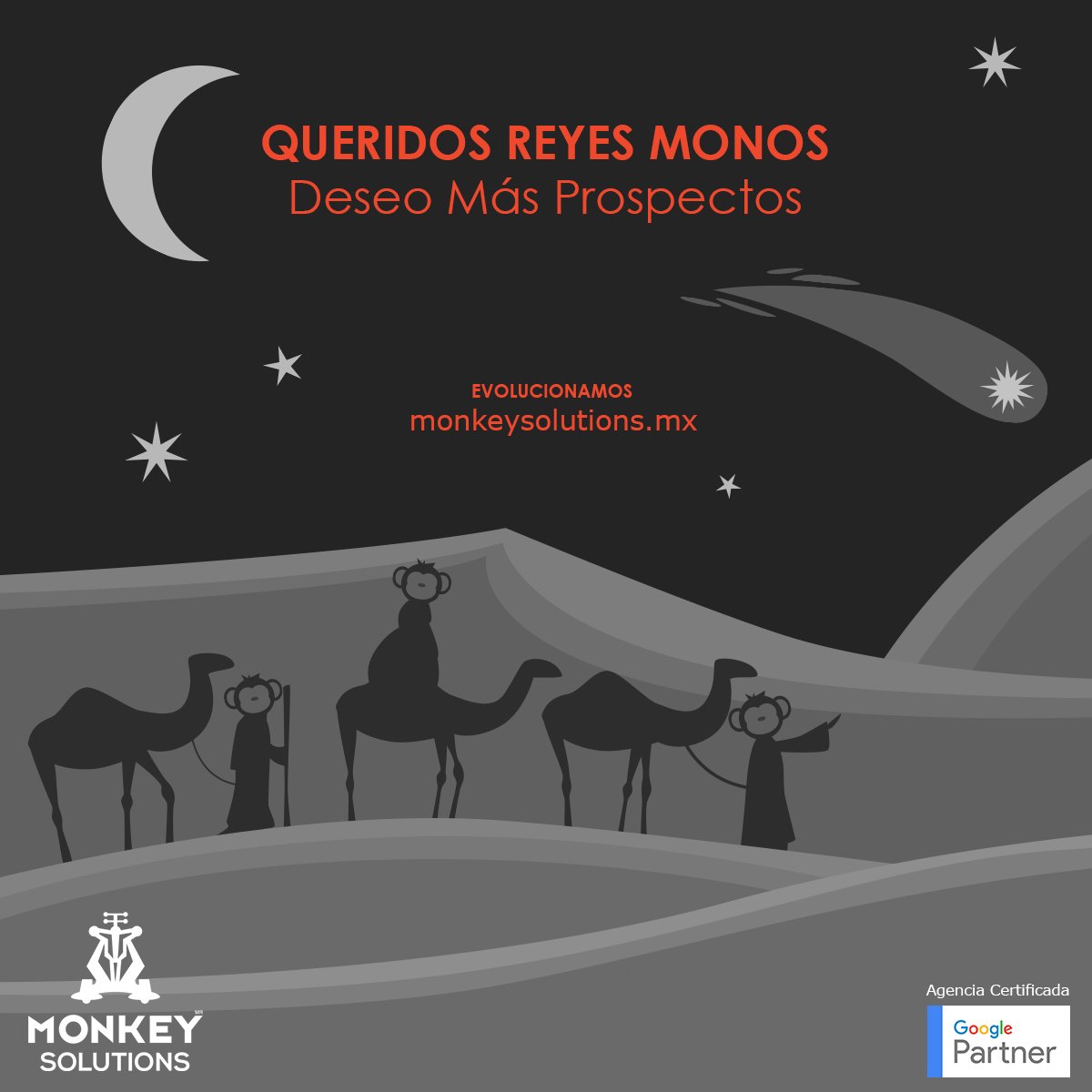 MonkeySolutions's tweet photo. Sabemos que decía tu carta para los #ReyesMagos ¡Más prospectos! Conoce nuestros servicios y dale una oportunidad a tu marca en línea. #MonkeySolutions #Dare2BeThere 🐒
👉https://t.co/PvqompYXYL
contacto@monkeysolutions.mx
📞 5113-4373 / 5272-4807 https://t.co/eyEbKyRIGV