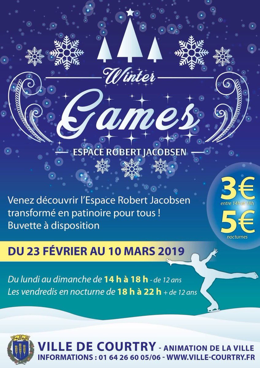 Du samedi 23 février au dimanche 10 mars 2019 se tiendra la première édition des Winter Games !

L'Espace Robert Jacobsen se transformera en patinoire ...

Le développement des loisirs pour tous est un axe important de la politique de la ville.