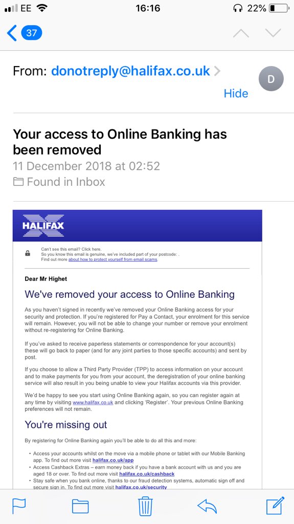DougHighet's tweet photo. @AskHalifaxBank Thanks for the quick response.  I did try to log on through the website (didn’t click any links in the email) and it didn’t work.  Screenshot attached. https://t.co/0rZtp9nT7v