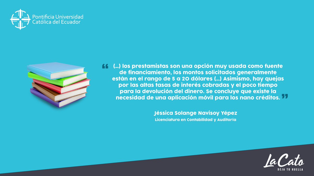 PUCE_Ecuador's tweet photo. Esta innovadora propuesta de Jéssica nace de la problemática de los estudiantes universitarios y comerciantes minoristas que viven el día a día con poco dinero. Mira más sobre esta App que quiere cambiar la manera de hacer préstamos. https://t.co/MNfGOinUEj #RepositorioDeLaSemana https://t.co/n3pC0Tq6cM