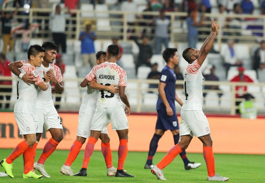 🇮🇳
CONGRATULATIONS #TEAMINDIA @IndianFootball !!
#AFCAsianCup2019: #INDvTHA
FULL TIME -🇮🇳 4- 1 🇹🇭
#India beat #Thailand 4-1
This is #India's first win in #AFCAsianCup in 55 Years. 
#AsianCup2019 #IndianFootball #BackTheBlue #THAIND #BlueTigers