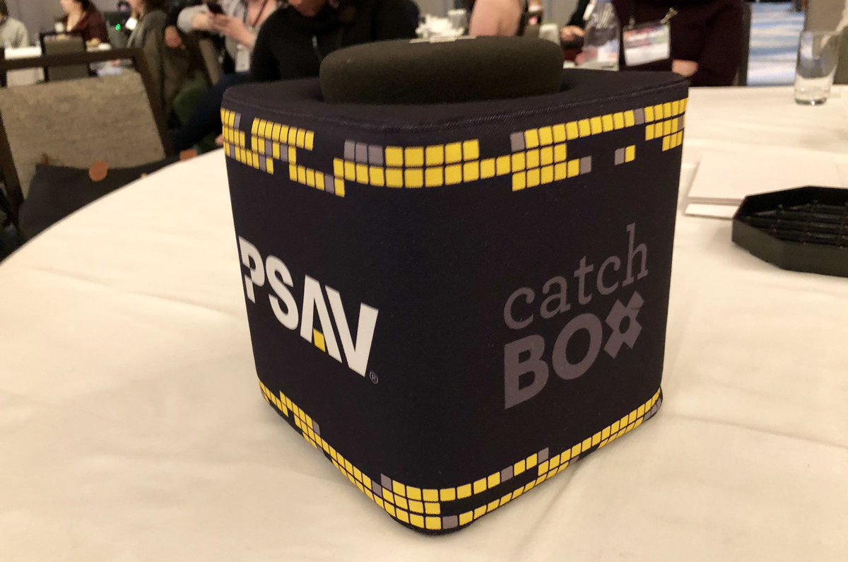 HESherman's tweet photo. A piece of conference tech at #APAPTownHall #APAPNYC that I’ve never seen before: the throwable microphone. A mic you can drop without damaging it. https://t.co/pNt0L44ypC