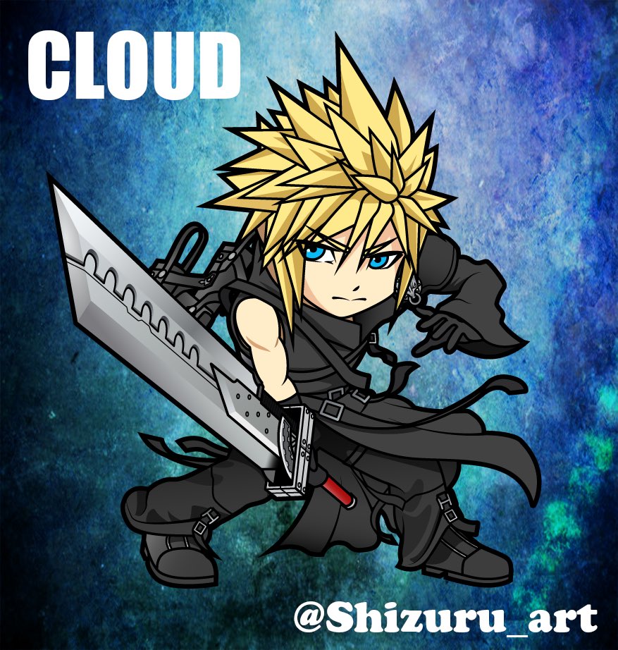 じん 出来たぁ スマブラspのクラウドです もう少し細かいの書き込むけどとりあえず一旦完成で デフォルメシリーズ化しようか迷うけど全キャラはやれる気がしない スマブラsp スマブラ イラスト 絵描きさんと繫がりたい デフォルメ クラウド