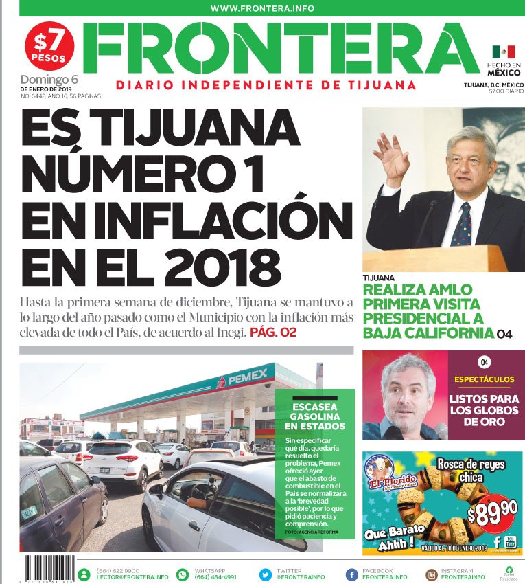 Fronterainfo On Twitter Felizdomingo Deportada Es Tijuana Numero 1 En Inflacion En El 2018 Https T Co Ayl5urvfqf Ademas Lopezobrador Goldenglobes Gasolina Https T Co Ajrxf4cicp