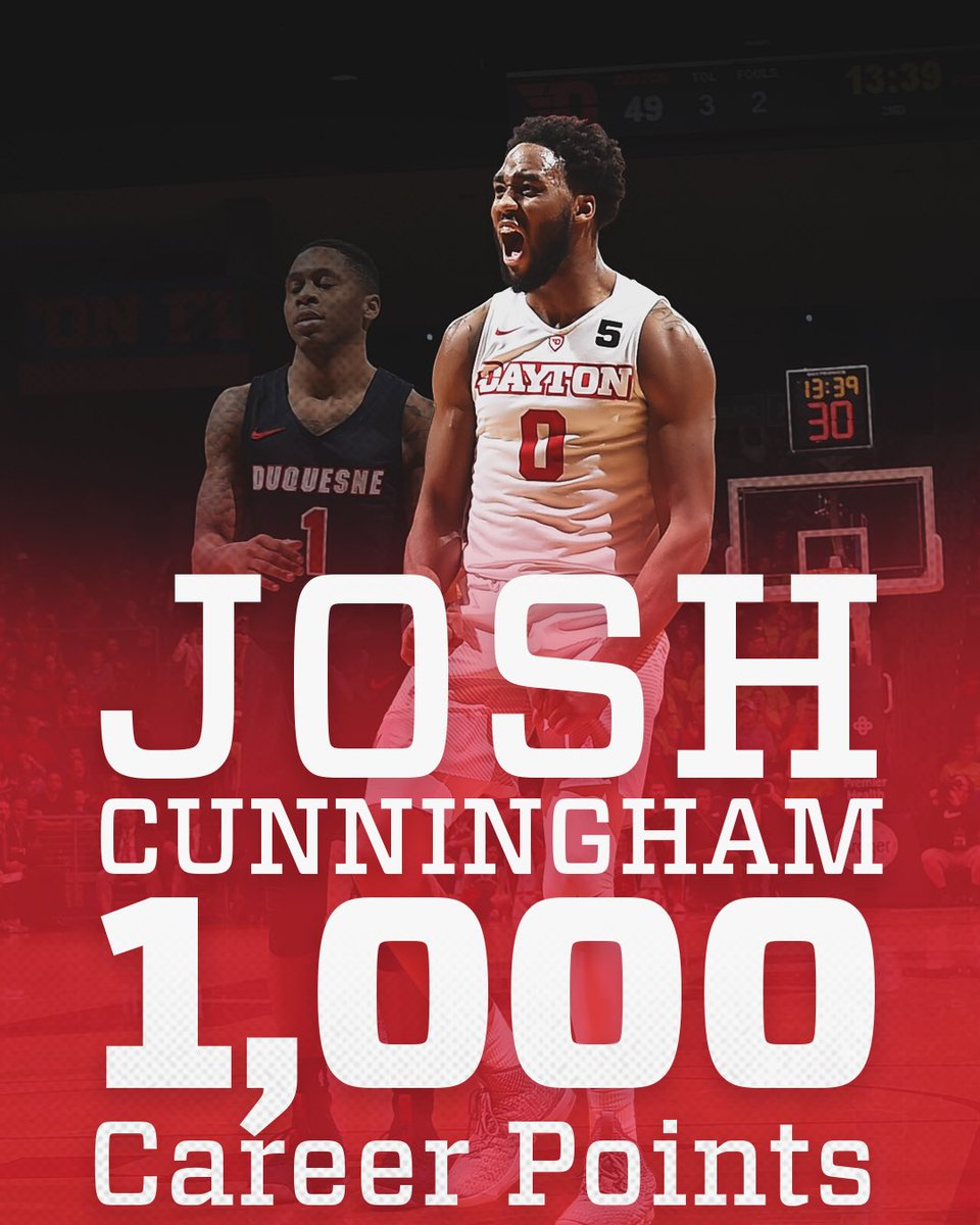 Dayton Basketball (@daytonmbb) on Twitter photo . <a href="/JoshMCunningham/">Joshua Cunningham</a> reached 1,000 career points in the first half here against Richmond! Congrats Josh! #GoFlyers . <a href="/JoshMCunningham/">Joshua Cunningham</a> reached 1,000 career points in the first half here against Richmond! Congrats Josh! #GoFlyers