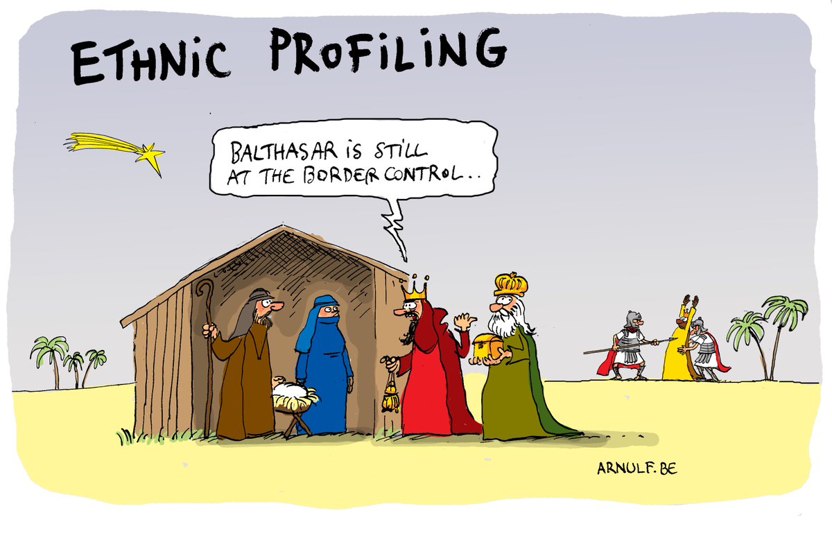 arnulfcartoon's tweet photo. Ethnic profiling. #epiphany #threewiseman #ethnicprofiling #cartoon #driekoningen #balthasar @toonsmag https://t.co/dptU1ykLRD