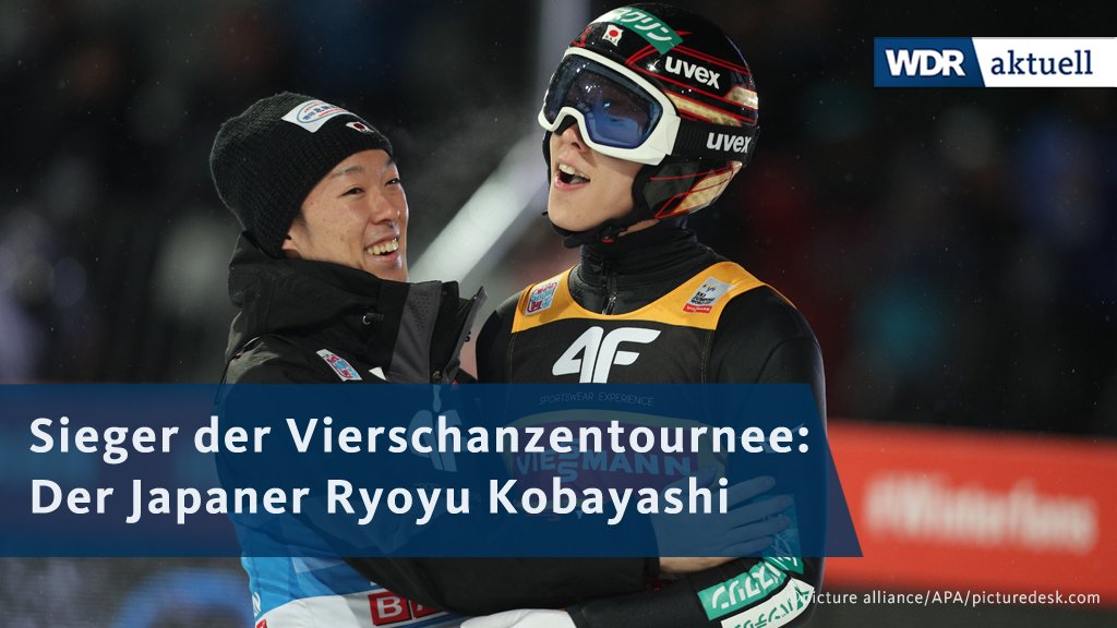 WDRaktuell's tweet photo. Der Japaner Ryoyu #Kobayashi gewinnt die #Vierschanzentournee als dritter Sportler mit vier Siegen. https://t.co/jyQtsAlZUq #GrandSlam #Bischofshofen https://t.co/uV6lbYky1P