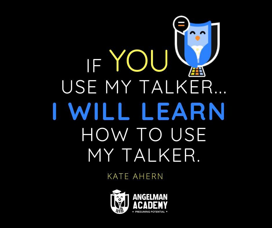AngelmanAcademy's tweet photo. If you use my talker, “owl” learn to use my talker! ;-) #presumingpotential #seemeseemyaac https://t.co/mReWM1sVEl