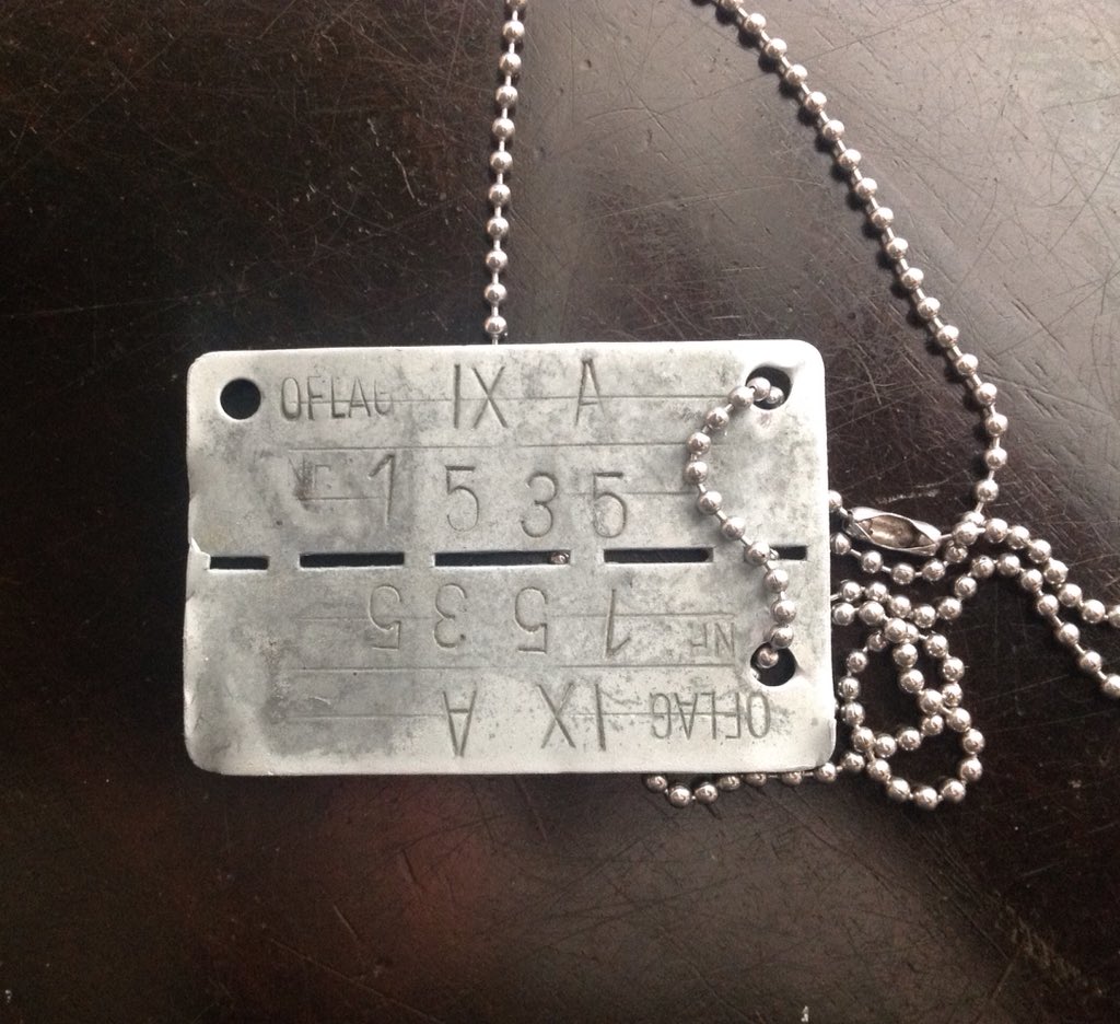 rwmacarevey's tweet photo. 1st Lt James MacArevey's POW dog tag. Captured Feb 17th, 1943 near Kasserine. #SidibouZId #Kasserine #POW #1535 #OFLAG64 #WWII #History https://t.co/NJFoPjo1ca