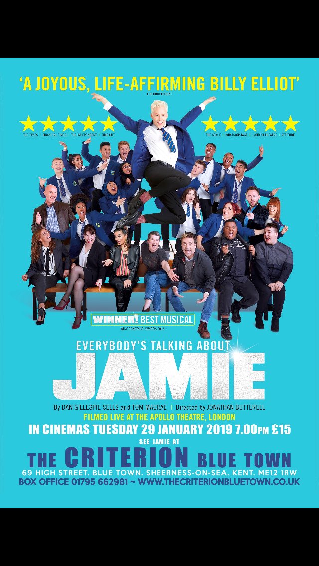 CriterionBlueTo's tweet image. The West End comes to Bluetown on Tuesday 29 January with a live screening of the hit West End Musical ‘Everyone’s Talking about Jamie’. A great show with a great story and memorable songs. Book now on 01795 662981. Tickets £15. @JamieMusical
