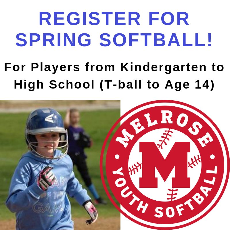 alexwallace's tweet photo. Sign up today for spring Melrose Youth Softball – we have leagues from T-ball to girls ages 14 and under. https://t.co/HxVHdKWLL7 https://t.co/QwHmveXETq