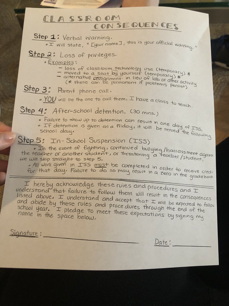 HallieValley's tweet photo. I’ve been busy this weekend - classroom contract is underway! Made sure consequences lined up with the discipline matrix. Now on to making a ppt for classroom procedures! 👍 https://t.co/wbQdysmHsd