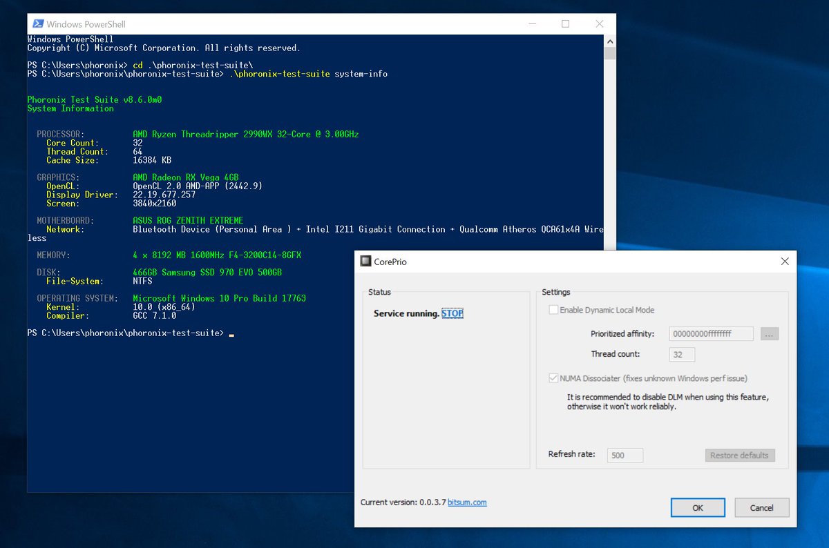 phoronix's tweet photo. #Coreprio Can Help @AMDRyzen #Threadripper #Windows10 Performance, But #Linux Still Leading Performance Race https://t.co/S9yd06gEtO https://t.co/xlH7OFCJkI