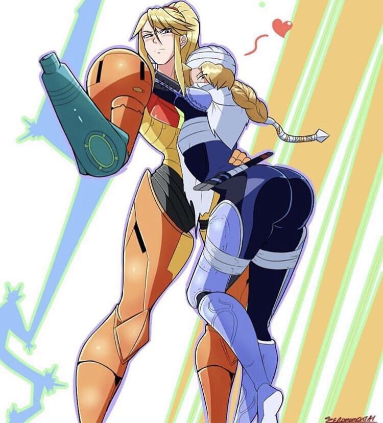 PinkNintendhoe's tweet photo. Shiek x Samus. I ship it https://t.co/LHqM1dTrcB
