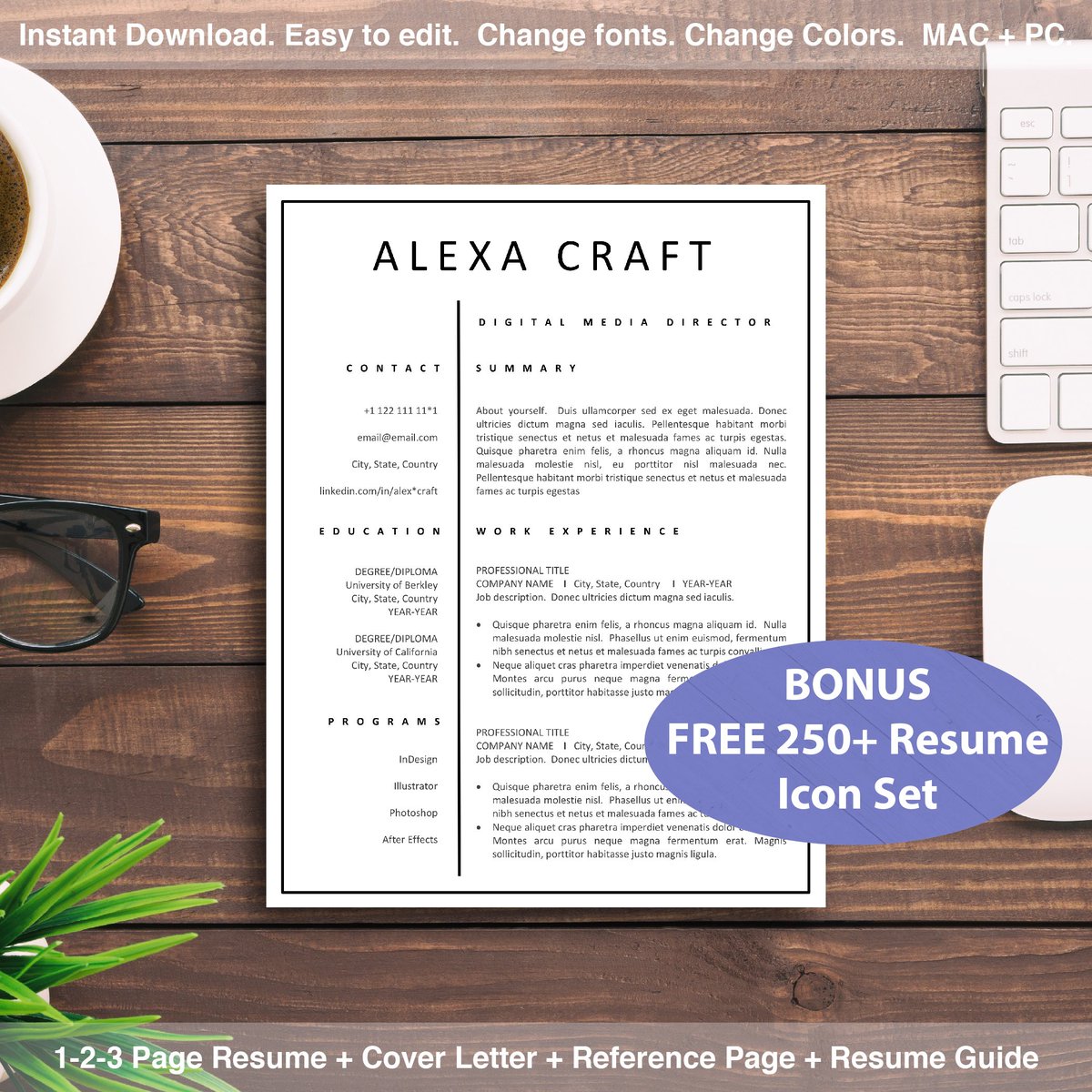 larissasudom's tweet photo. Only $5.25 CA.  Our most popular resume is now available to edit in @ApplePages &amp; @Office Word. 1-3 Page Resume Bundle includes #coverletter #referencepage #resumeicons #theartofresume #resume #resumetemplates https://t.co/m98tP4H4xS https://t.co/TJniFcp6ip