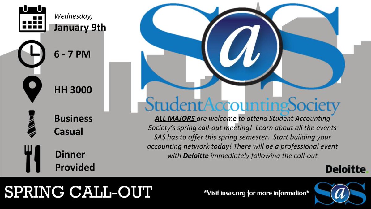 Welcome back Hoosiers! Join us this Wednesday at 6PM at HH3000 for our Spring 2019 call-out meeting. There will be a professional event with <a href="/Deloitte/">Deloitte</a> immediately after.
