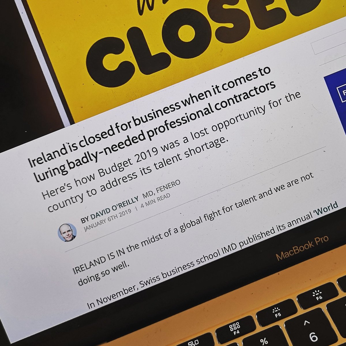 Fenero's tweet photo. Front page news on Fora today is our MD @DavidORFenero's article on the rise of professional service contractors, their importance to the Irish economy & missed opportunities in #Budget2019. Read the full article at: https://t.co/vpdnRolbDJ
#PersonalTaxExperts #contracting https://t.co/B5cKo81Jbm